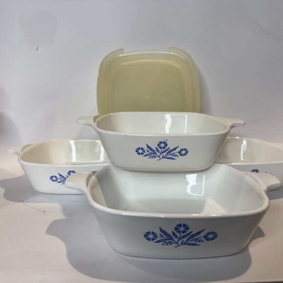 Corning Ware Blue Cornflower Baking Dishes Set of 5 Lids P-4- and B P-43-B - Picture 2 of 2